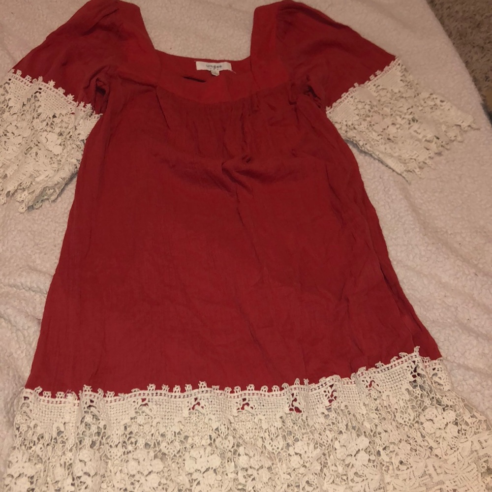 Red with white lace dress